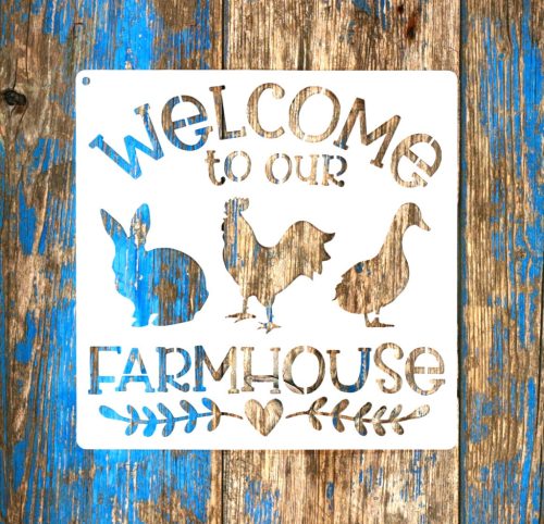  welcome vintage farmos 20x20 cm-es festő sablon műanyag DIY stencil 