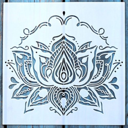lótusz virág mintás festő sablon 20x20 cm-es DIY stencil