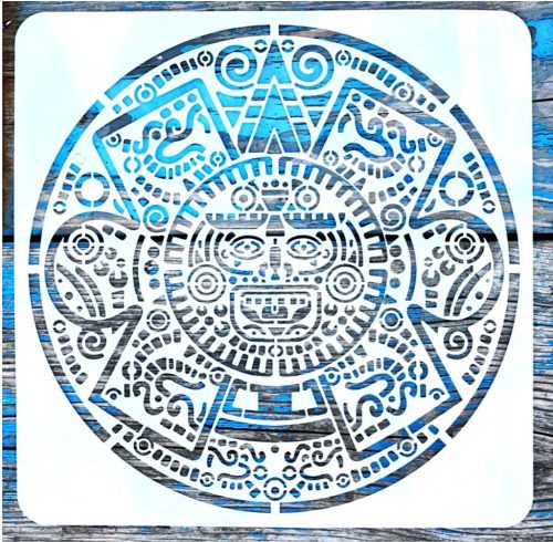 Azték mintás, csempe stencil sablon falra bútorra 20x20 cm-es 