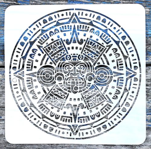 Azték  mintás, műanyag  festő stencil DIY sablon falra bútorra  20x20 cm-es 