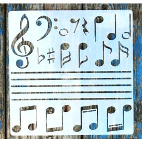   hangjegy mintás, zene 20x20 cm-es  festő sablon violinkulcs műanyag  stencil