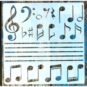   hangjegy mintás, zene 20x20 cm-es  festő sablon violinkulcs műanyag  stencil