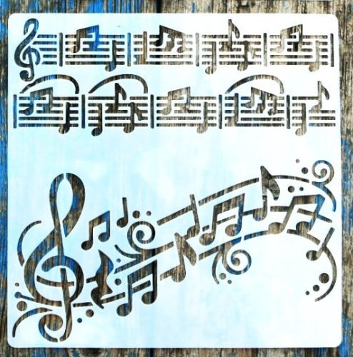 hangjegy mintás, zene 20x20 cm-es  sablon  violinkulcs műanyag festő stencil