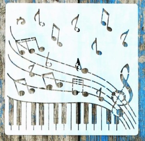 hangjegy mintás, zene  sablon 20x20 cm-es violinkulcs műanyag stencil