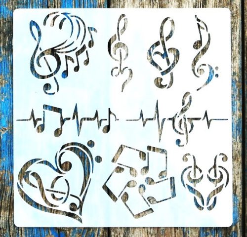 hangjegy mintás, zene DIY 20x20 cm-es sablon  violinkulcs műanyag stencil