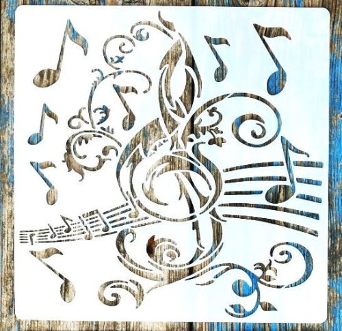 hangjegy mintás, zene DIY 20x20 cm-es sablon violinkulcs műanyag stencil
