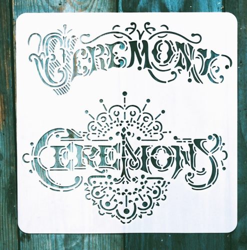 Ceremonie feliratú vintage műanyag Sablon 20x20 cm-es DIY festő stencil