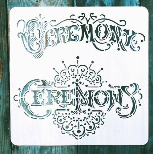 Ceremonie feliratú vintage műanyag Sablon 20x20 cm-es DIY festő stencil