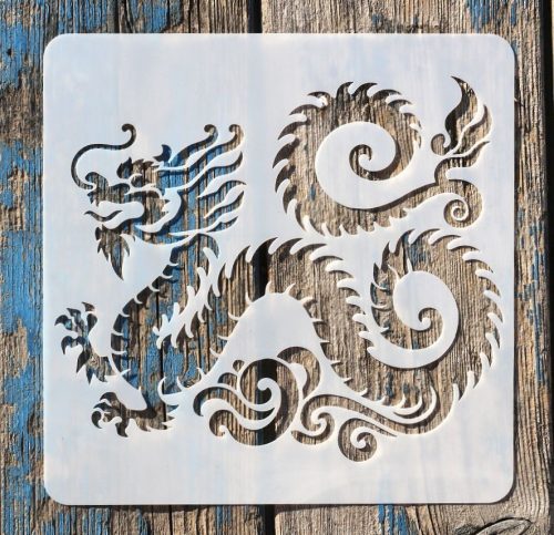 Kínai sárkány műanyag sablon 20x20 cm-es DIY festő  stencil