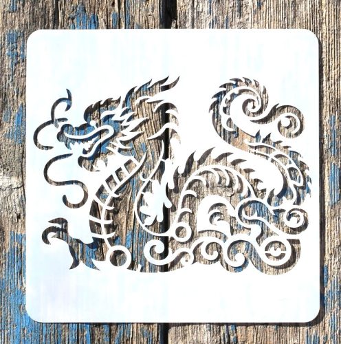 Kínai sárkány mintás műanyag sablon 20x20 cm-es DIY festő  stencil