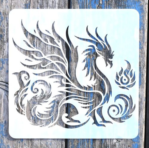 Kínai sárkány mintás műanyag sablon 20x20 cm-es DIY festő  stencil