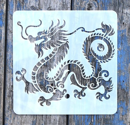 Kínai sárkány mintás műanyag sablon 20x20 cm-es DIY festő  stencil