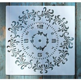 Óra mintás műanyag sablon 20x20 cm-es DIY festő  stencil