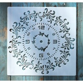 Óra mintás műanyag sablon 20x20 cm-es DIY festő  stencil