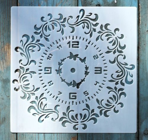 Óra mintás műanyag sablon 20x20 cm-es DIY festő  stencil