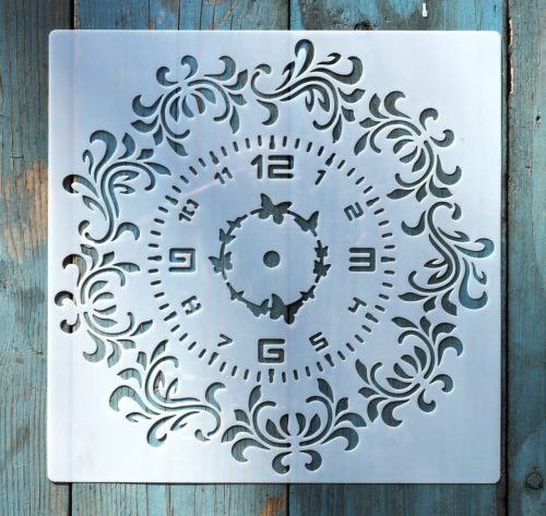 Óra mintás műanyag sablon 20x20 cm-es DIY festő  stencil