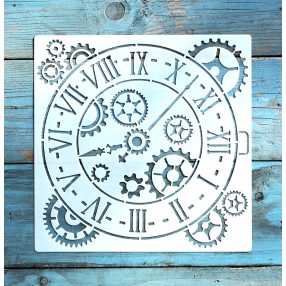 Óra mintás műanyag sablon 20x20 cm-es DIY festő  stencil