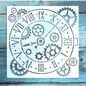 Óra mintás műanyag sablon 20x20 cm-es DIY festő  stencil