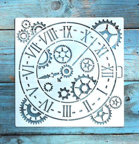 Óra mintás műanyag sablon 20x20 cm-es DIY festő  stencil
