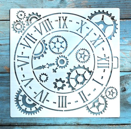 Óra mintás műanyag sablon 20x20 cm-es DIY festő  stencil
