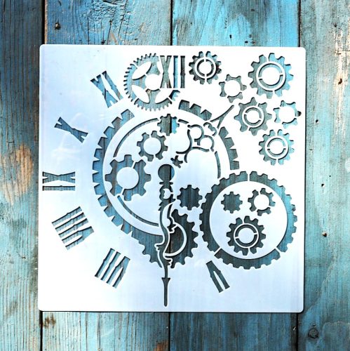 Óra mintás műanyag sablon 20x20 cm-es DIY festő  stencil
