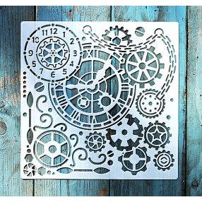 Óra mintás műanyag sablon 20x20 cm-es DIY festő  stencil