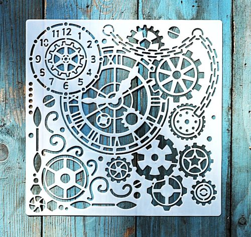 Óra mintás műanyag sablon 20x20 cm-es DIY festő  stencil