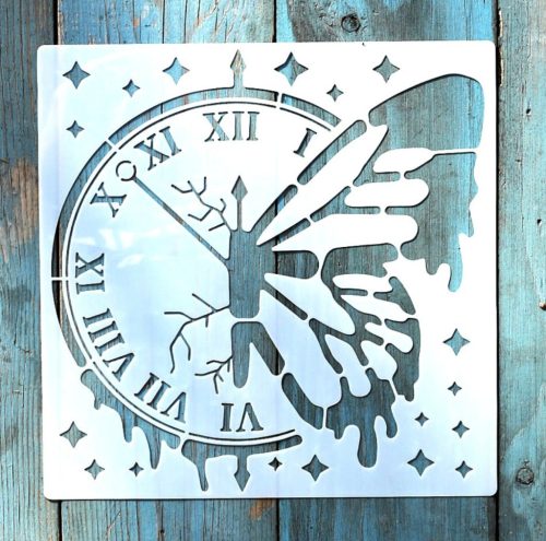 Óra mintás műanyag sablon 20x20 cm-es DIY festő  stencil