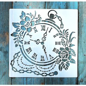 Óra mintás műanyag sablon 20x20 cm-es DIY festő  stencil