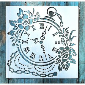 Óra mintás műanyag sablon 20x20 cm-es DIY festő  stencil
