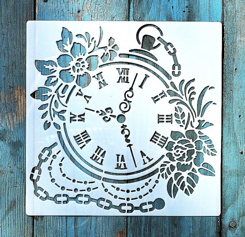 Óra mintás műanyag sablon 20x20 cm-es DIY festő  stencil
