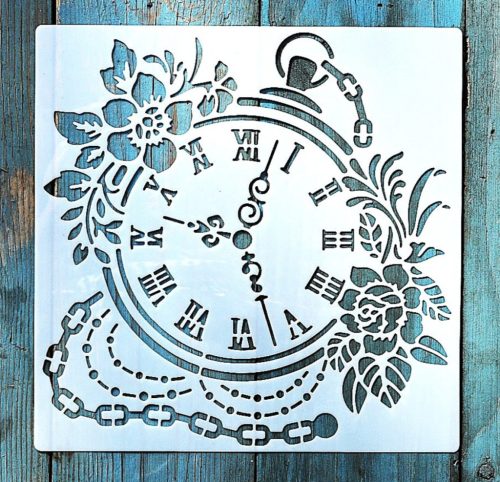 Óra mintás műanyag sablon 20x20 cm-es DIY festő  stencil