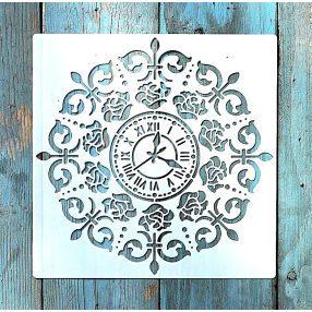 Óra mintás műanyag sablon 20x20 cm-es DIY festő  stencil