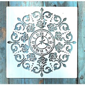 Óra mintás műanyag sablon 20x20 cm-es DIY festő  stencil