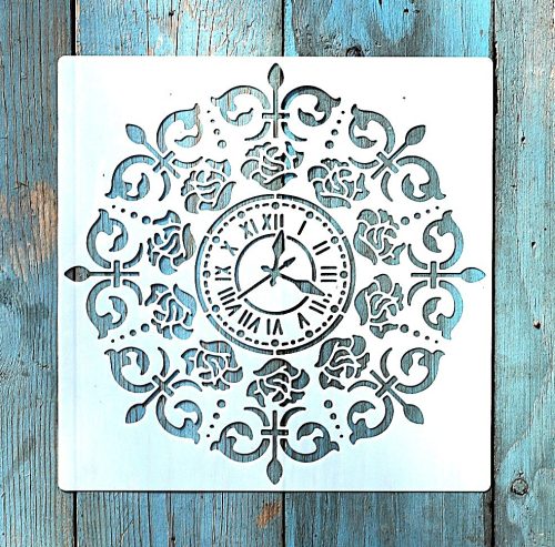 Óra mintás műanyag sablon 20x20 cm-es DIY festő  stencil