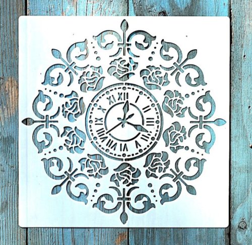 Óra mintás műanyag sablon 20x20 cm-es DIY festő  stencil