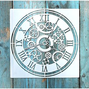 Óra mintás műanyag sablon 20x20 cm-es DIY festő  stencil