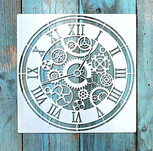 Óra mintás műanyag sablon 20x20 cm-es DIY festő  stencil