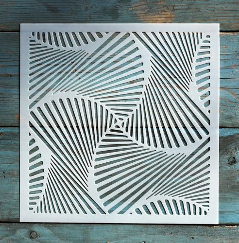 geometriai mintás műanyag sablon 20x20 cm-es DIY festő  stencil