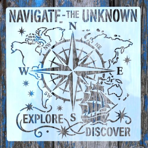 25x25 cm- es navigátor iránytű  mintás sablon  DIY festő stencil 