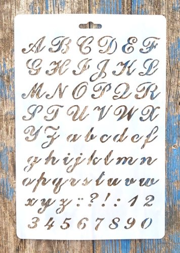 Írott félkövér ABC betű ès szàm sablon 26x17cm-es DIY műanyag stencil