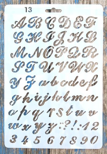 Írott félkövér ABC betű ès szàm sablon 26x17cm-es DIY műanyag stencil