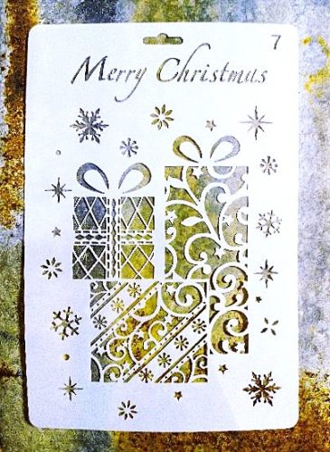 karácsonyi Ajàndèk doboz mintàs műanyag sablon 26x17cm-es DIY festő stencil