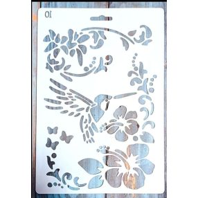 Kolibris virágos  26x17cm-es műanyag stencil DIY  sablon 
