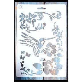 Kolibris virágos  26x17cm-es műanyag stencil DIY  sablon 