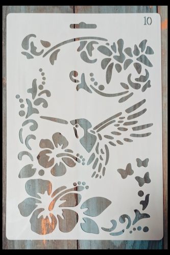 Kolibris virágos stencil sablon 26x17cm-es