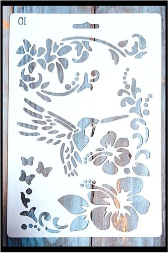 Kolibris virágos  26x17cm-es műanyag stencil DIY  sablon 