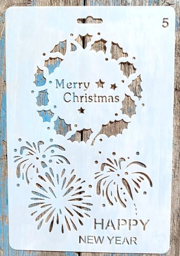 karácsonyi /happy new year DIY festő stencil 26x17cm-es  műanyag  sablon 