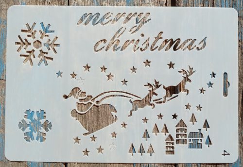 Merry Christmas szános stencil sablon 26x17cm-es