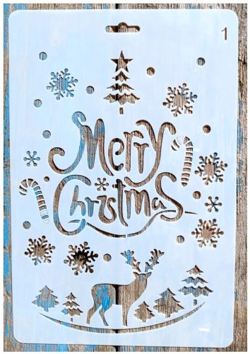 Merry Christmas stencil sablon  26x17cm-es